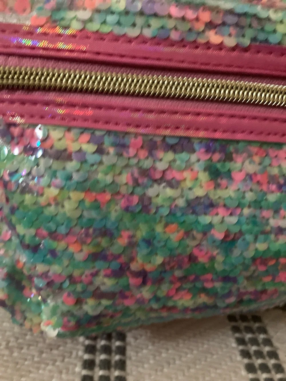 Justice Iridescent White & Pink Sequin Kids Backpack